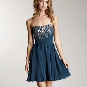 REBECCA TAYLOR Beaded Sequin Feather Strapless Dress S